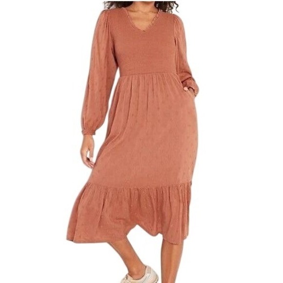 Old Navy Dresses & Skirts - Old Navy Waist Defined Swiss Dot Midi Dress Xl Puff Sleeve Cottagecore Prairie